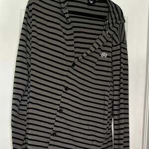 LRG Lifted Research Group Gray and Black Striped Button-Up Hooded Cardigan